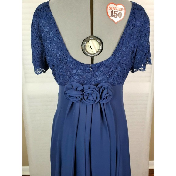 Lanz of Salzburg A-Line Lace Chiffon Blue Gown 10 - Picture 6 of 11